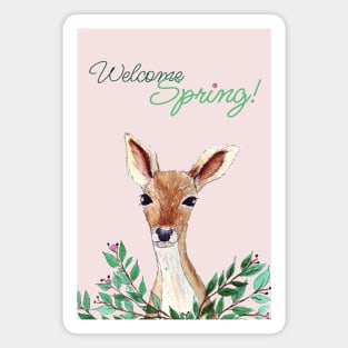 Welcome spring Cute Watercolor deer Magnet